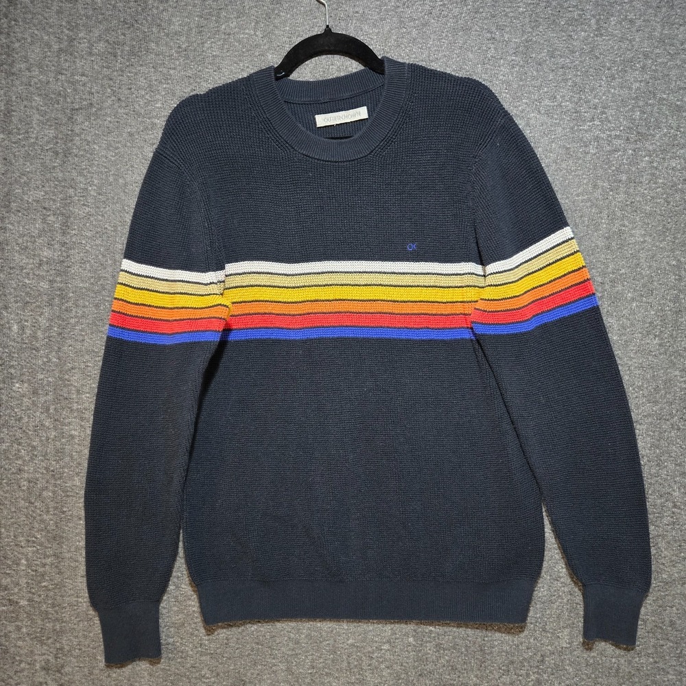Outerknown Nostalgic Striped Waffle-Knit Sweater‎ Black Rainbow Men's Medium